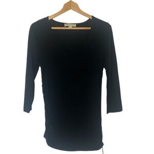 Micheal Kors Black Long Scrunch Sides Quarter Length Tee